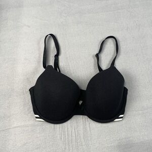 Victoria's Secret Perfect Coverage Bra 32DD Black Lined Underwire Logo Cotton